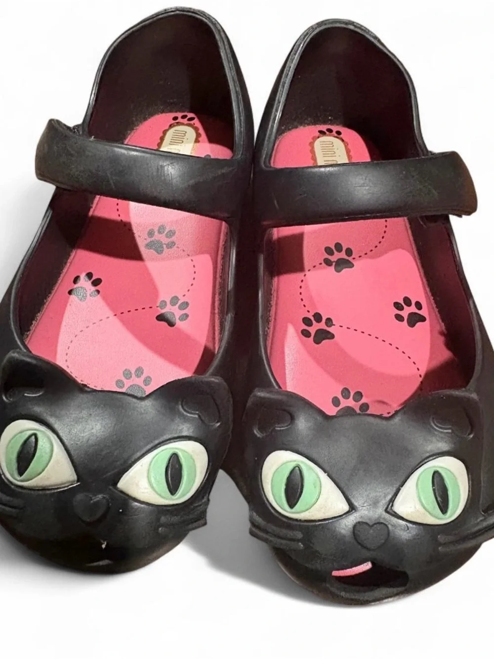 Mini Melissa Black Cat Mary Jane Shoes with Pink Insole